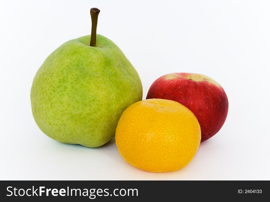 Apple, pears and tangerine isolated on white background. Apple, pears and tangerine isolated on white background