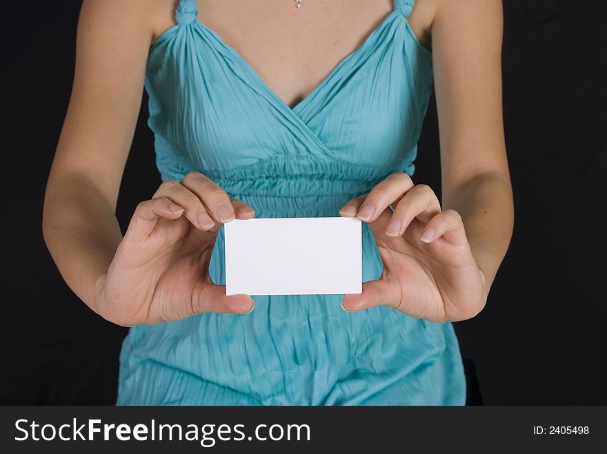 Girl Holding A Business Card