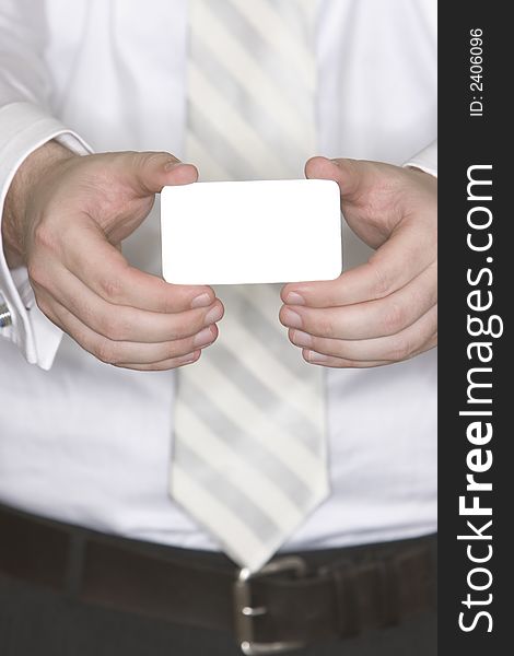 Businessman showing his business card. Businessman showing his business card