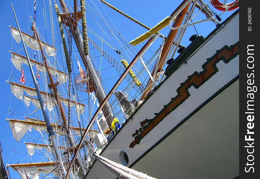 Looking up at a Mexican sailing ship