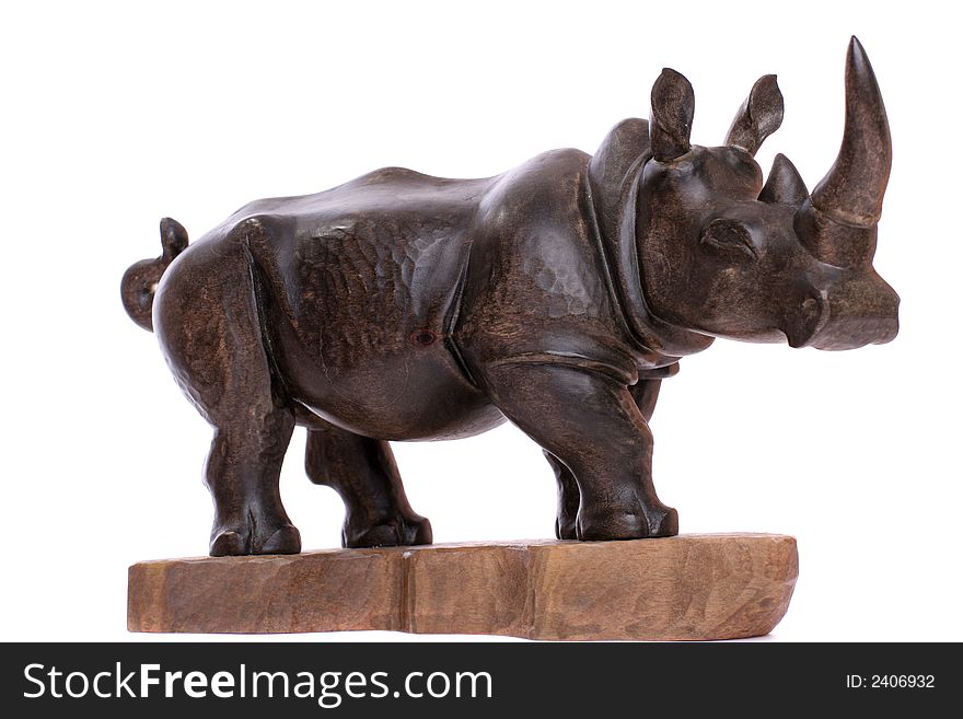 Wooden rhinocerus on white background