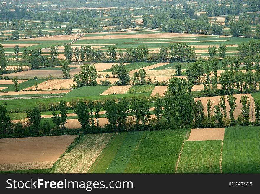 Areal view of a cultivation in Macedonia from a helicopter