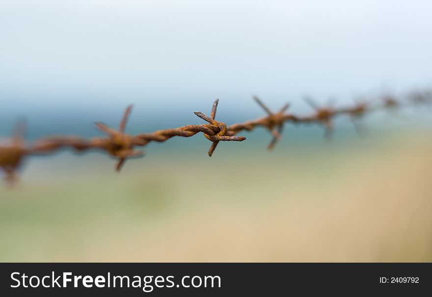Rusted barb wire, barbed wire, close up, blur. Rusted barb wire, barbed wire, close up, blur