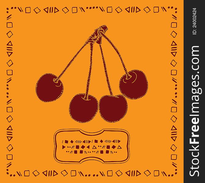 Cherry label on orange background with red frame