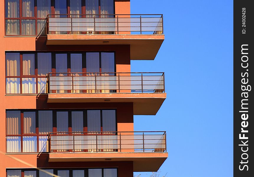 Modern apartment with balconies and blue sky in Cluj-Napoca, Romania. Modern apartment with balconies and blue sky in Cluj-Napoca, Romania