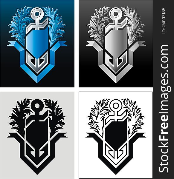 Heraldic vector composition with anchor, shield and ribbon. Heraldic vector composition with anchor, shield and ribbon