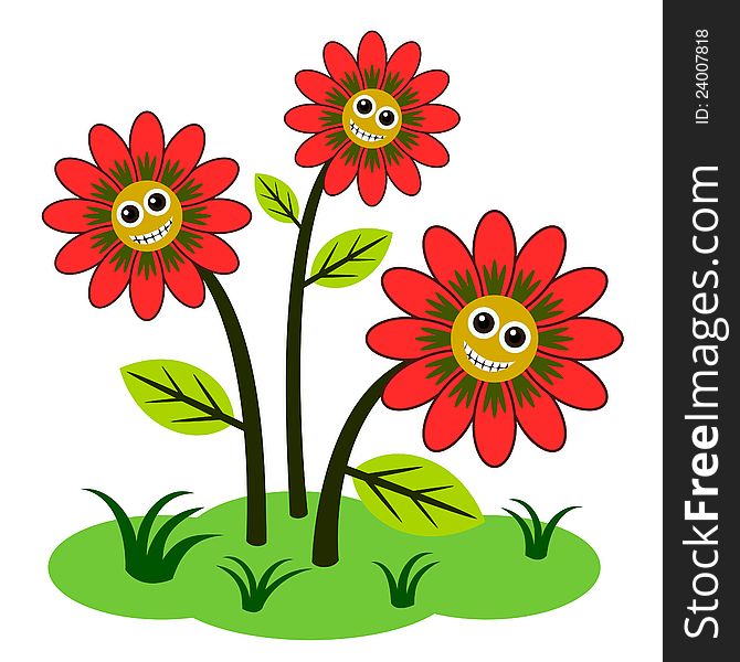Cute cartoon flowers with happy and smiling faces. Cute cartoon flowers with happy and smiling faces