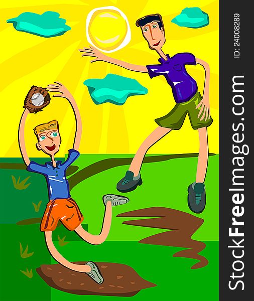 Abstract illustration of a boy playing baseball catch with his father. Abstract illustration of a boy playing baseball catch with his father