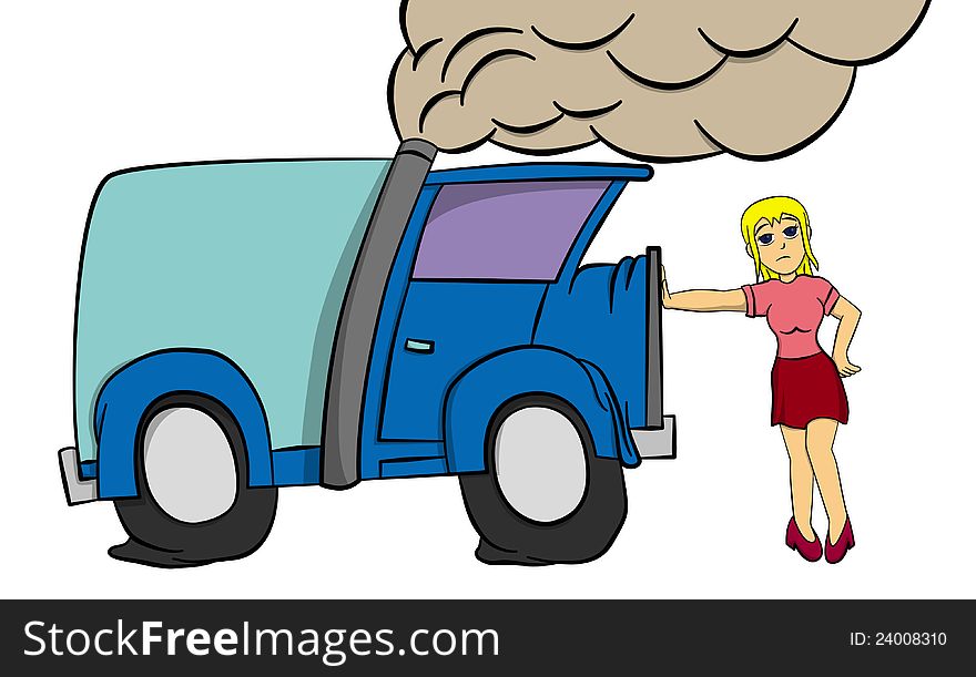 A skinny girl stopping a truck with one hand. A skinny girl stopping a truck with one hand