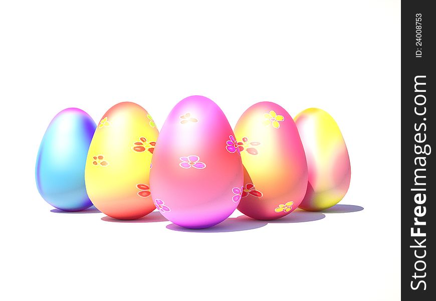 Eggs on a white background and the center of an Easter egg