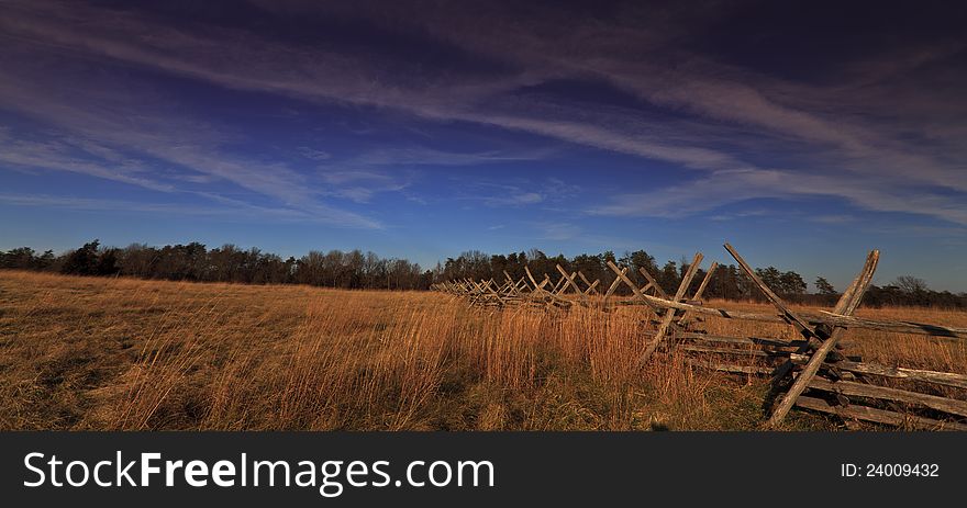 Rural peaceful scenery with deep blue sky