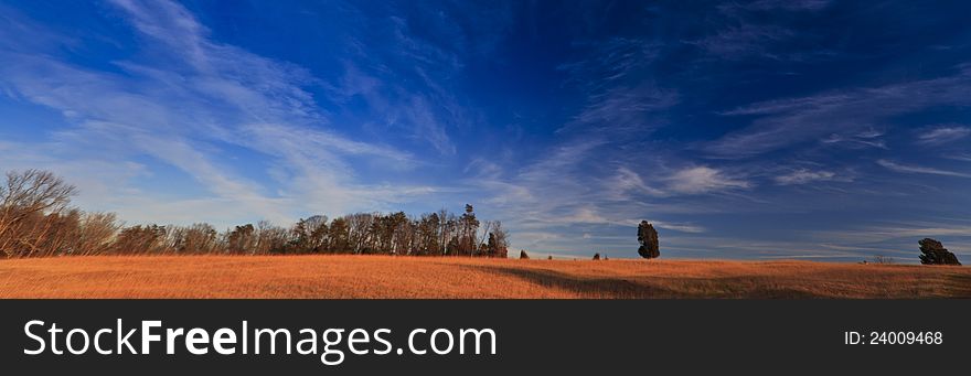 Rural peaceful scenery with deep blue sky