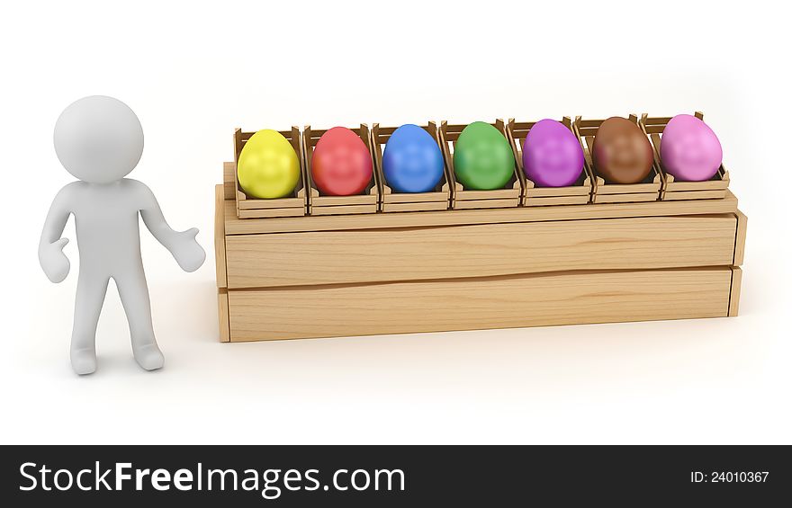 Render of a man selling easter eggs. Render of a man selling easter eggs