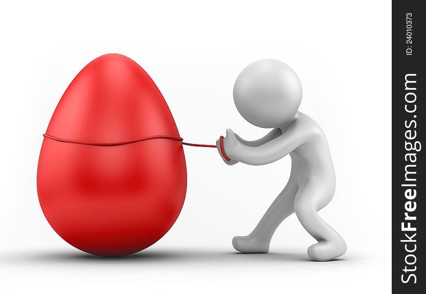 Render of a man pulling big easter egg. Render of a man pulling big easter egg