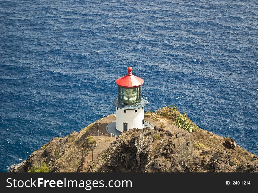 Close up of the Diamond Head Lighthouse in Honolulu, Hawaii.