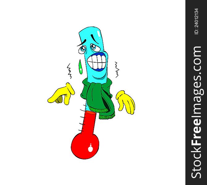 Cartoon style illustration that shows a thermometer in a very cold climate. Hi-Res image perfect for web, banners, etc... Also available as Adobe Illustrator (AI) format.