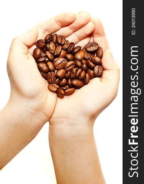 Coffee Beans In Children S Hands