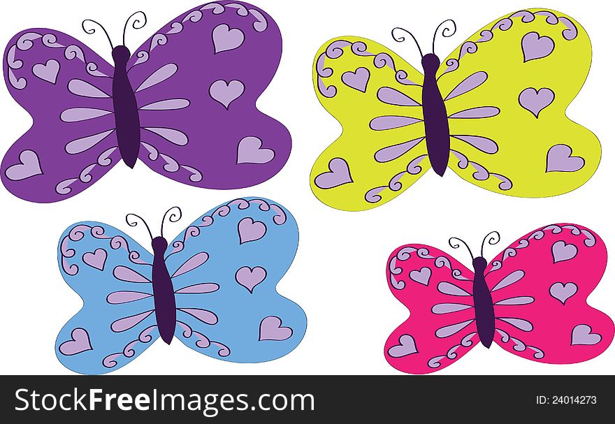 Four varicoloured butterflies