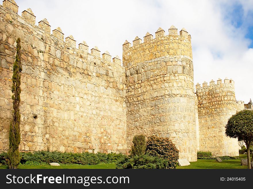 Tower of fortress wall in Avila at Castilla and Leon / Spain/