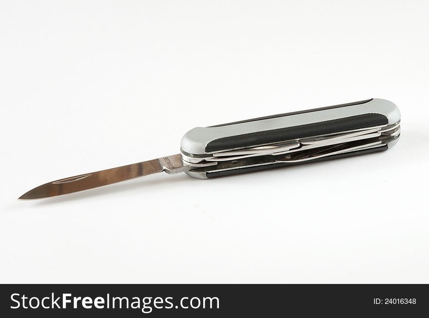 Silver penknife. With an open blade. Horizontal