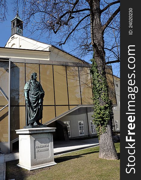 The statue of the poet Friedrich Schiller in Salzburg, Austria. The statue of the poet Friedrich Schiller in Salzburg, Austria