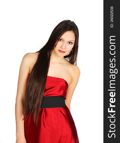 Beautiful Girl Wearing Long Red Dress
