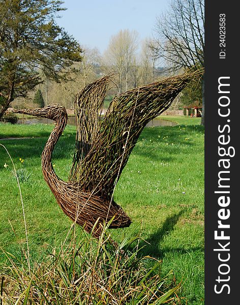 Intricate wickerwork statue at Forde Abbey, Somerset, England. Intricate wickerwork statue at Forde Abbey, Somerset, England