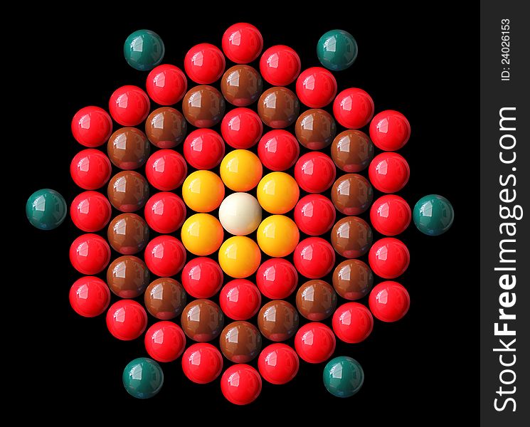 Colorful snooker balls arrange in hexagonal shape