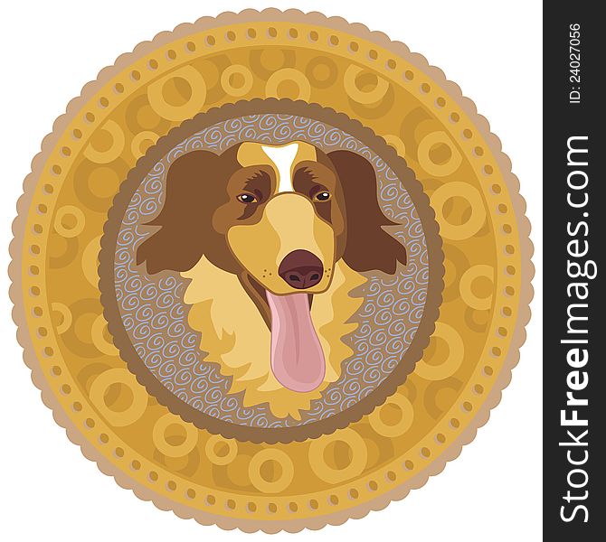 Concentric decorative medallion with happy dog. Concentric decorative medallion with happy dog