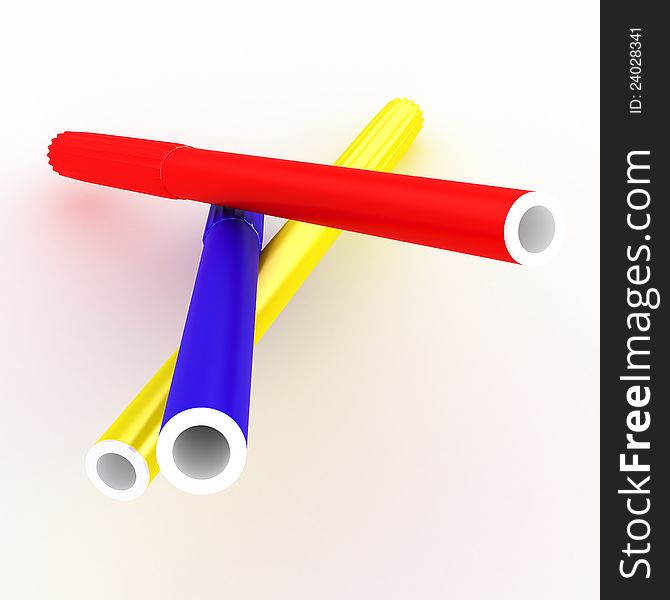 Group of bright color markers on white background. Group of bright color markers on white background