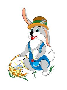 Easter Bunny And Basket With Eggs Royalty Free Stock Photography