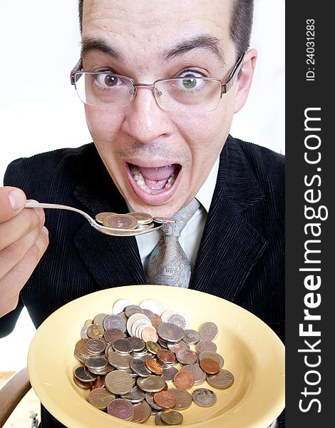 Businessman eating money