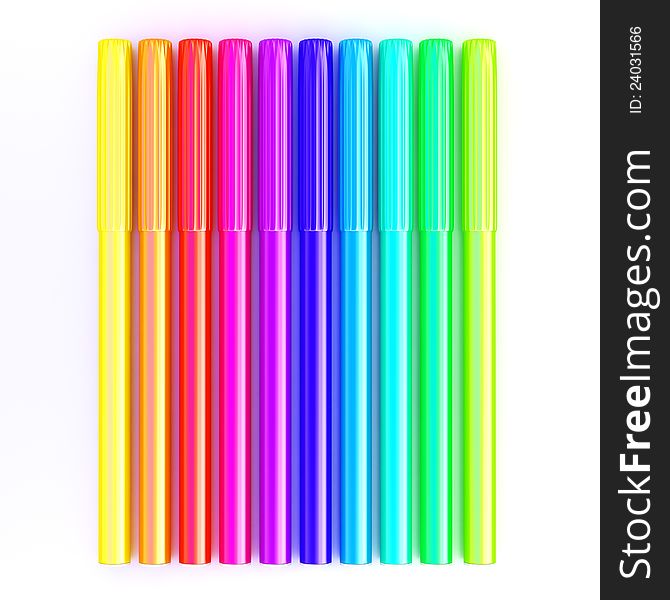 Group of bright color markers on white background. Group of bright color markers on white background