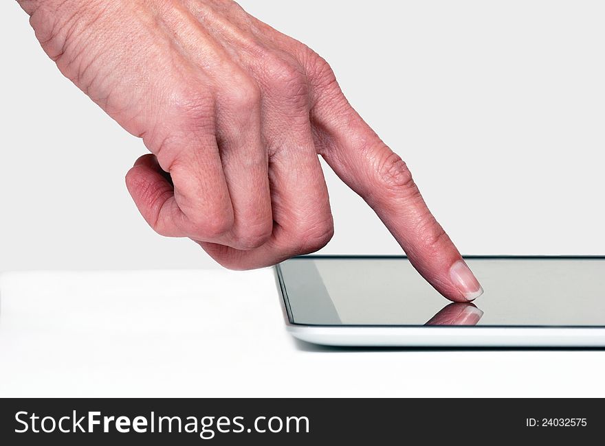 Close Up Of Hand On Tablet