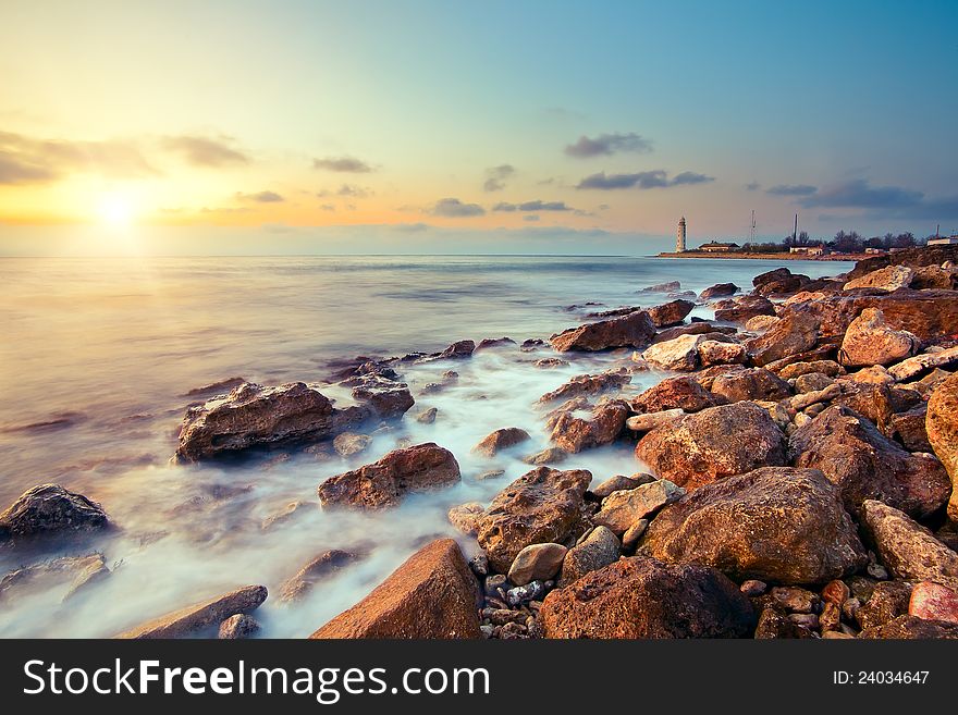 Seascape long exposure to blurred water in motion