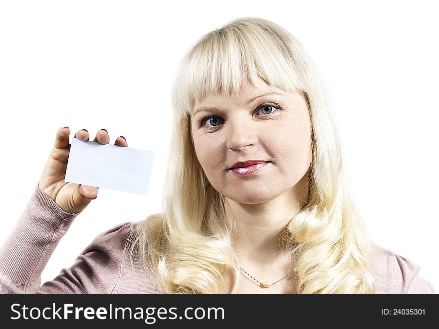 Girl Holds A Business Card