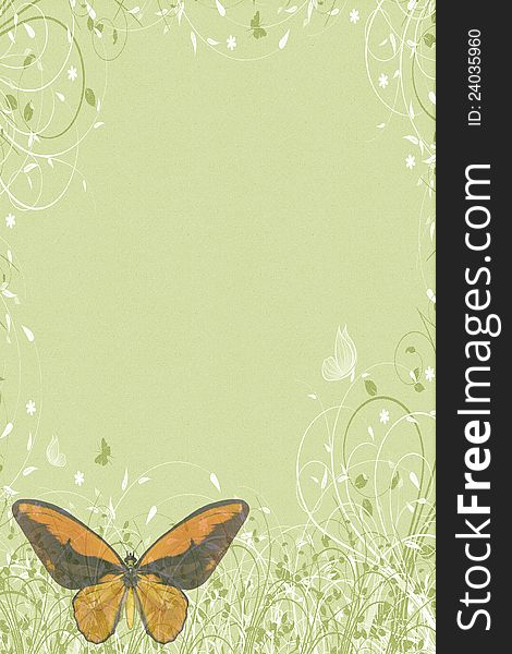 Ornament green exotic butterflies letter. Ornament green exotic butterflies letter