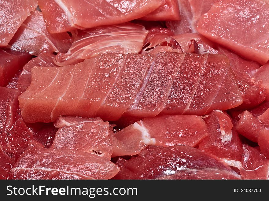 Close-up of slices of fresh tuna