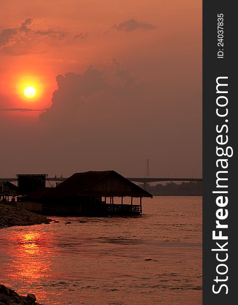 Sunset at mekong river, thailand and laos