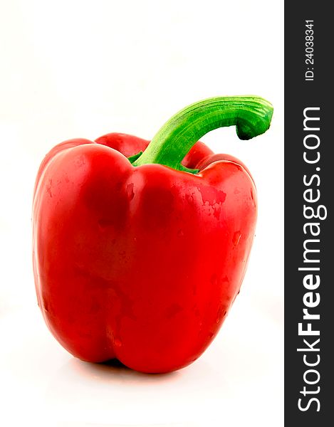 Single red organic pepper . Single red organic pepper