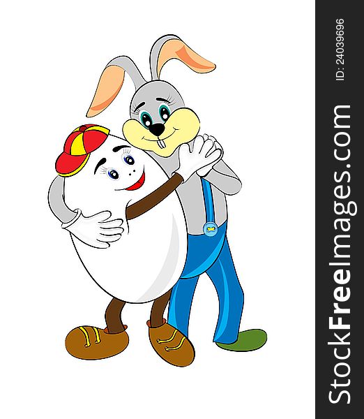 Dancing Easter bunny and  smiled egg