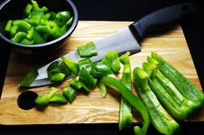 Diced Sweet Green Peppers In A Bowl Stock Photo