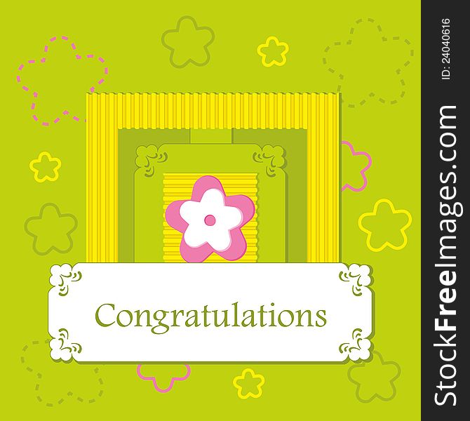 Colorful greeting card with flowers and corrugated paper