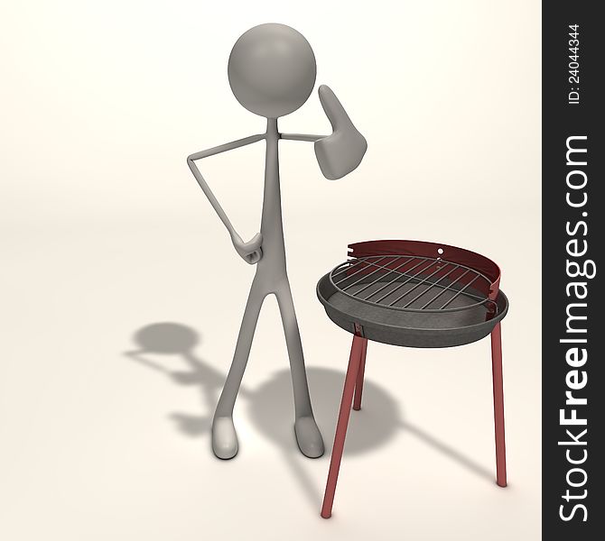 A figure is standing next to a grill. A figure is standing next to a grill