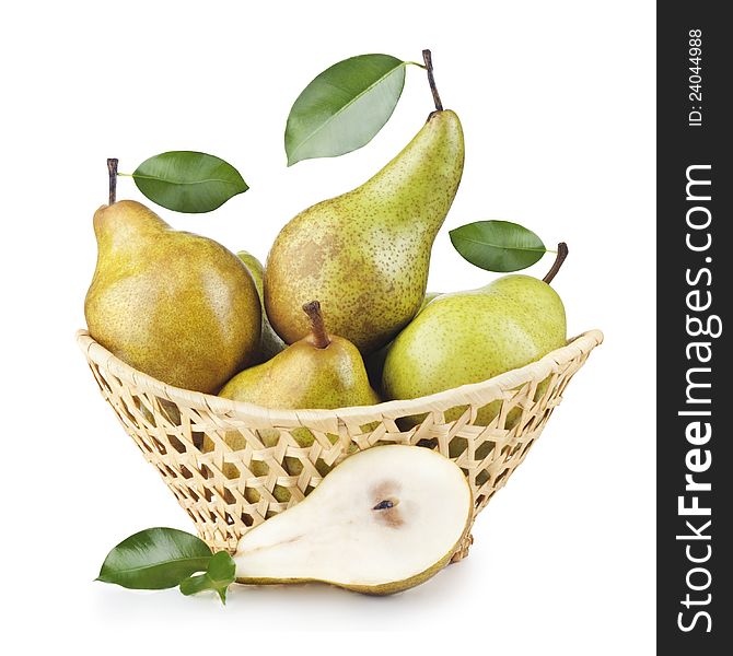 Pears In A Basket On White Background. Pears In A Basket On White Background