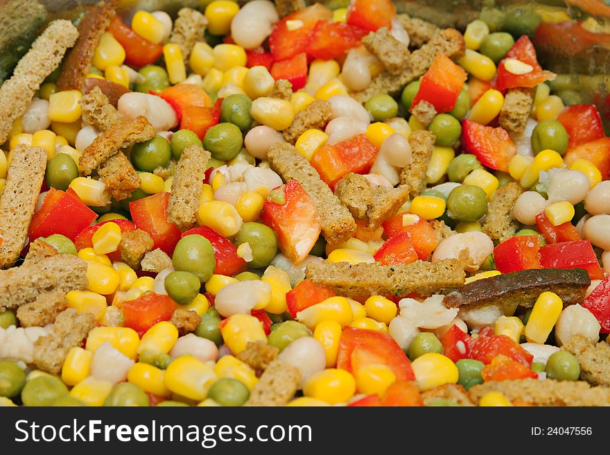 Vegetables salad with bread sticks. food backgrounds