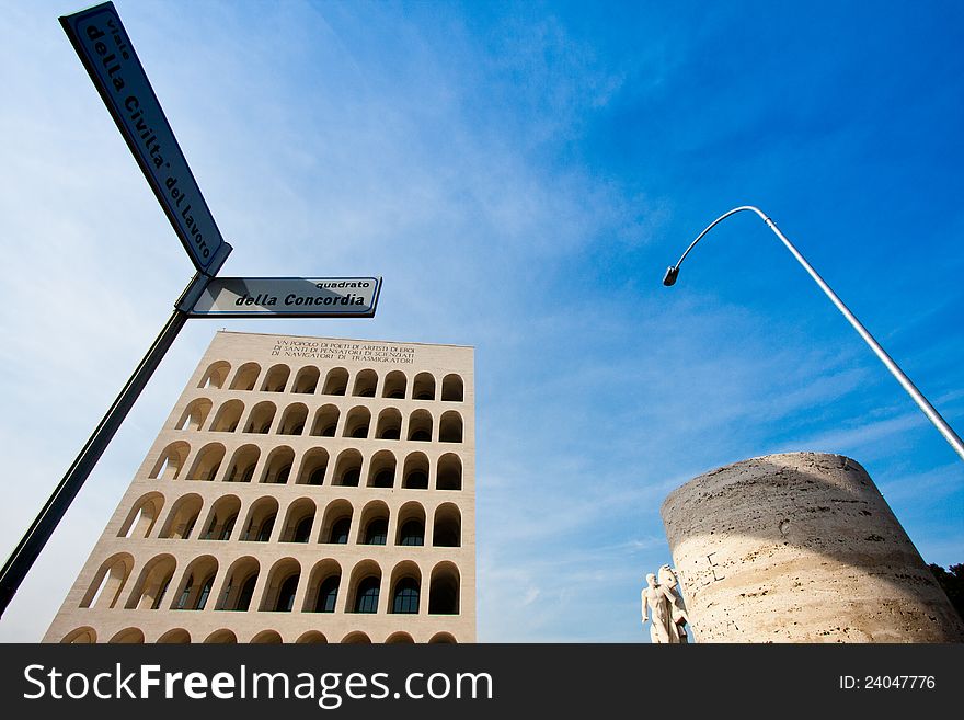 The Palazzo della Civiltà Italiana (Square Colosseum),  is an icon of Fascist architecture. Rome. The Palazzo della Civiltà Italiana (Square Colosseum),  is an icon of Fascist architecture. Rome