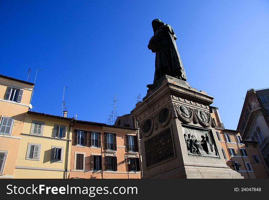 The statue of Giordano Bruno in the famous district of Campo dei Fiori. Rome. The statue of Giordano Bruno in the famous district of Campo dei Fiori. Rome