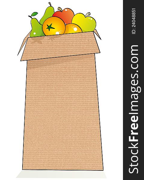 Paper bag with apples, oranges and pears. Paper bag with apples, oranges and pears