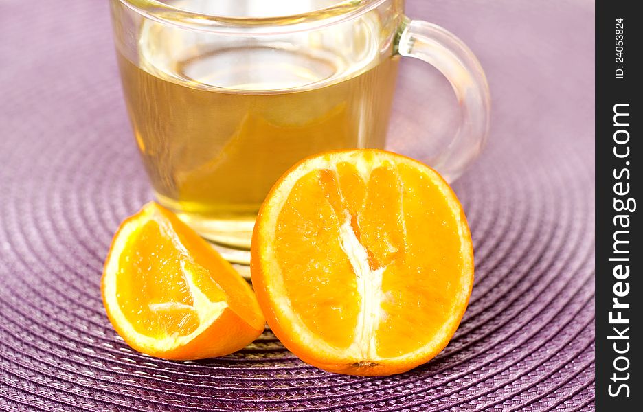 Cup tea with fresh fruit good health
